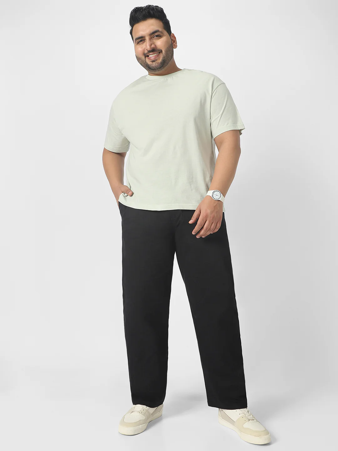 Plus Men's Black Cotton Regular Fit Casual Chinos Trousers Stretch - Image 4