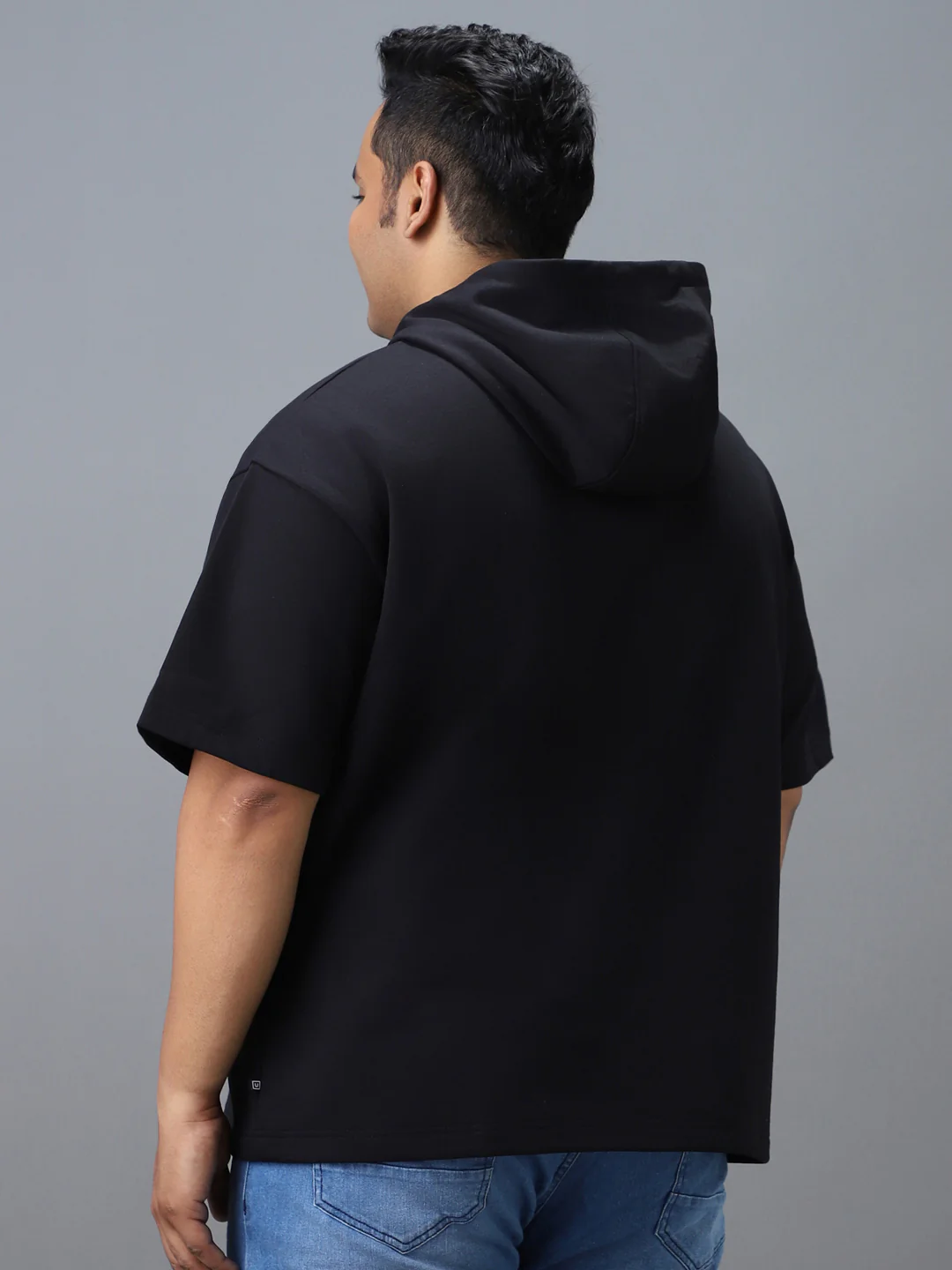 Plus Men's Black Cotton Solid Hooded Neck Sweatshirt - Image 3