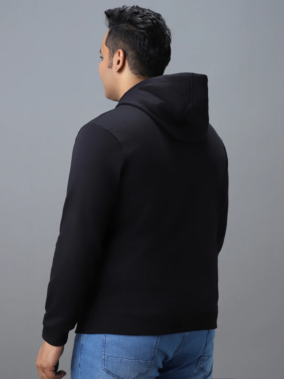 Plus Men's Black Cotton Solid Hooded Neck Sweatshirt - Image 3