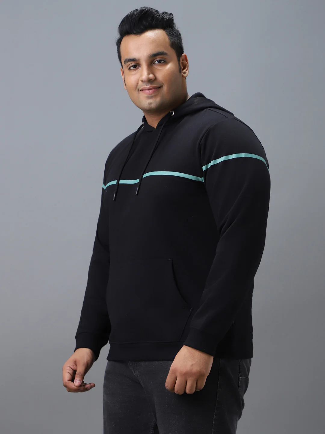 Plus Men's Black Cotton Solid Hooded Neck Sweatshirt - Image 2