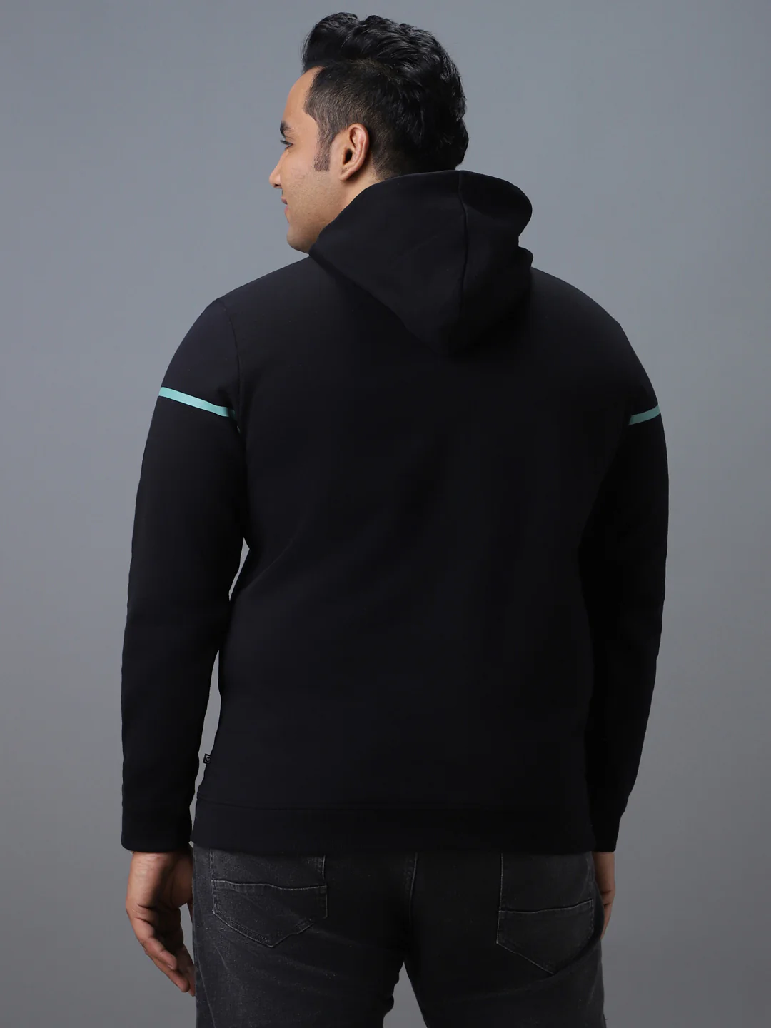 Plus Men's Black Cotton Solid Hooded Neck Sweatshirt - Image 3