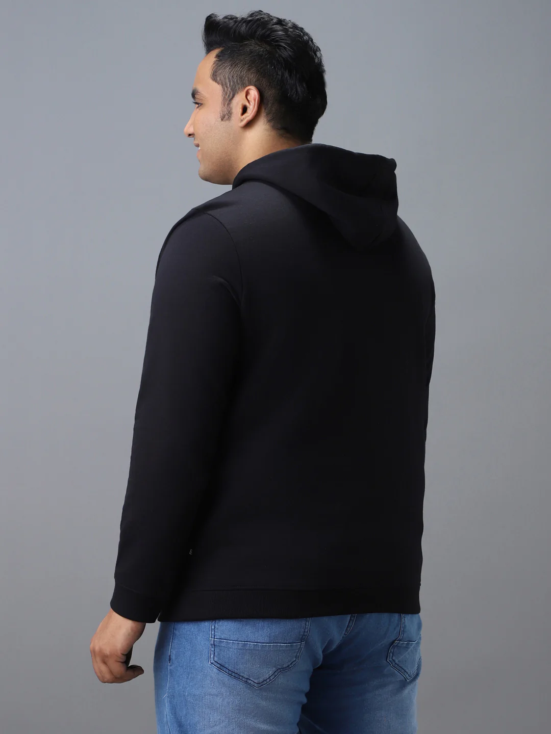 Plus Men's Black Cotton Solid Hooded Neck Sweatshirt - Image 3