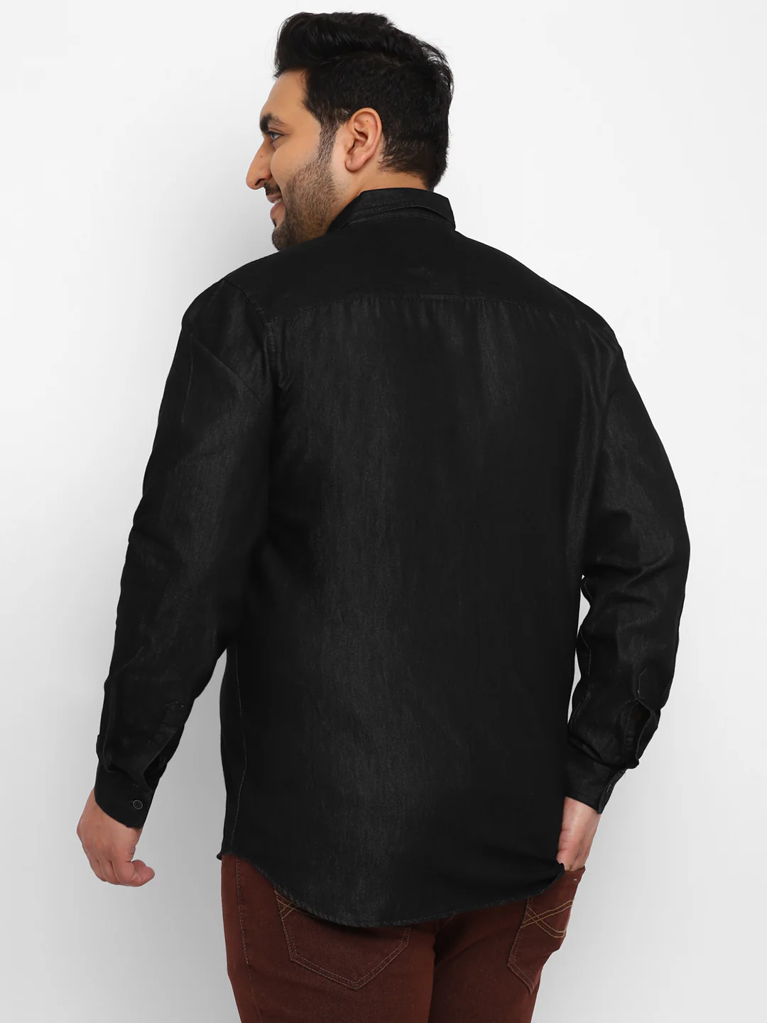 Plus Men's Black Full Sleeve Regular Fit Casual Denim Shirt - Image 3