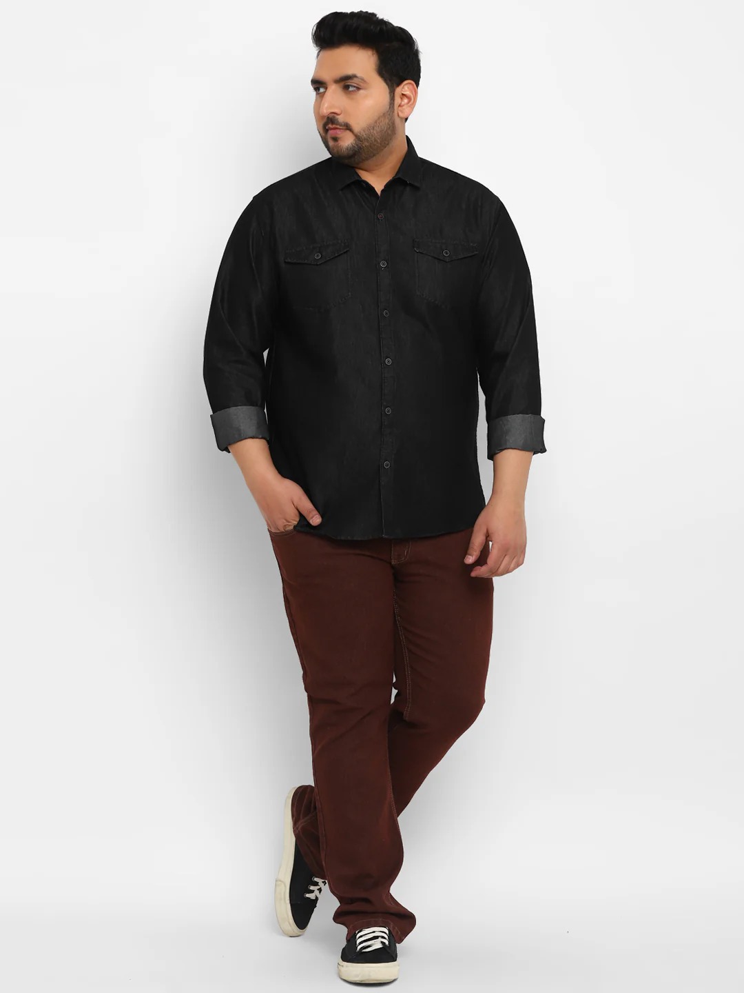 Plus Men's Black Full Sleeve Regular Fit Casual Denim Shirt - Image 4
