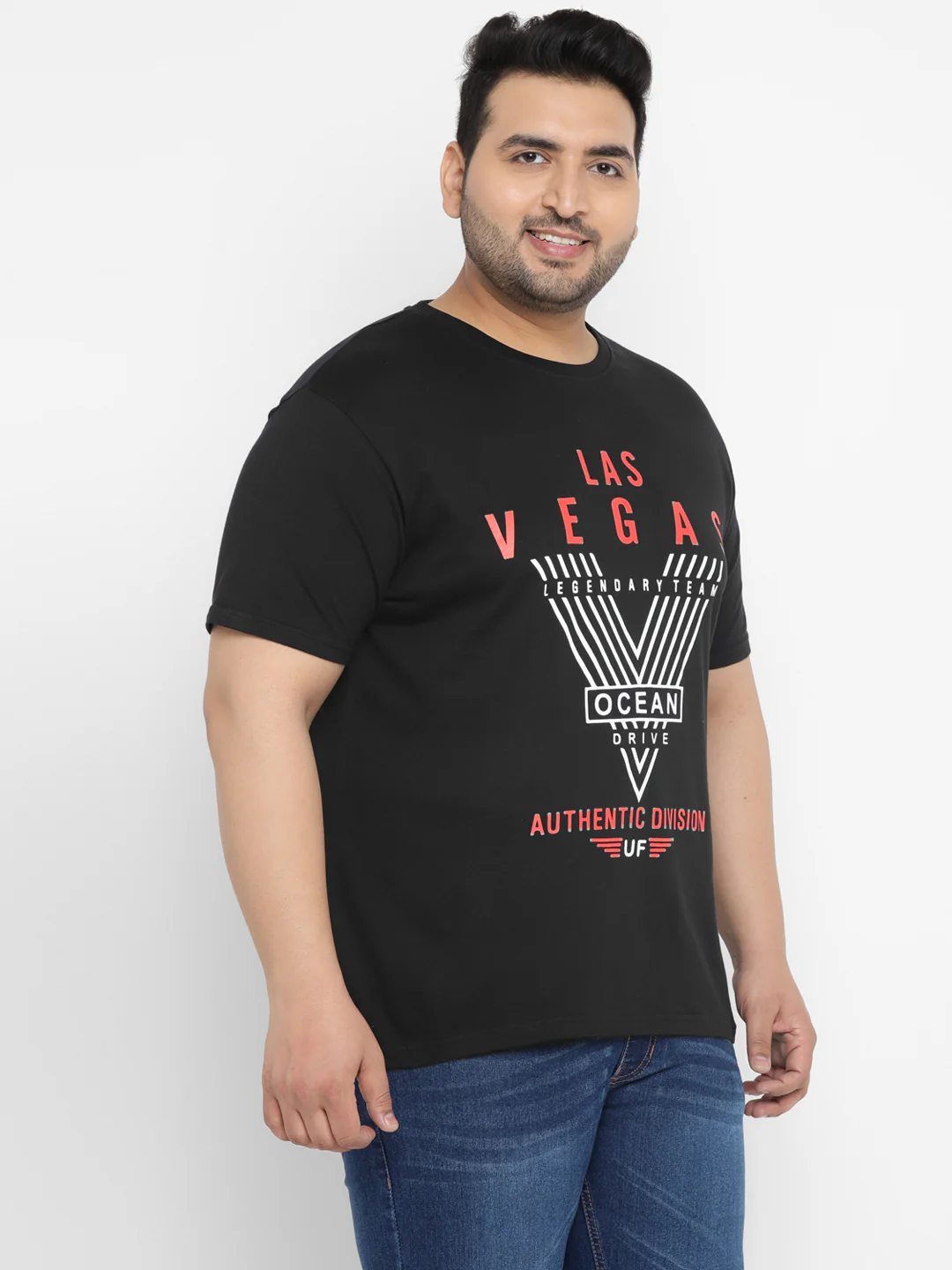 Urbano Plus Men's Black Graphic Printed Half Sleeve Regular Fit Cotton T-Shirt - Image 2