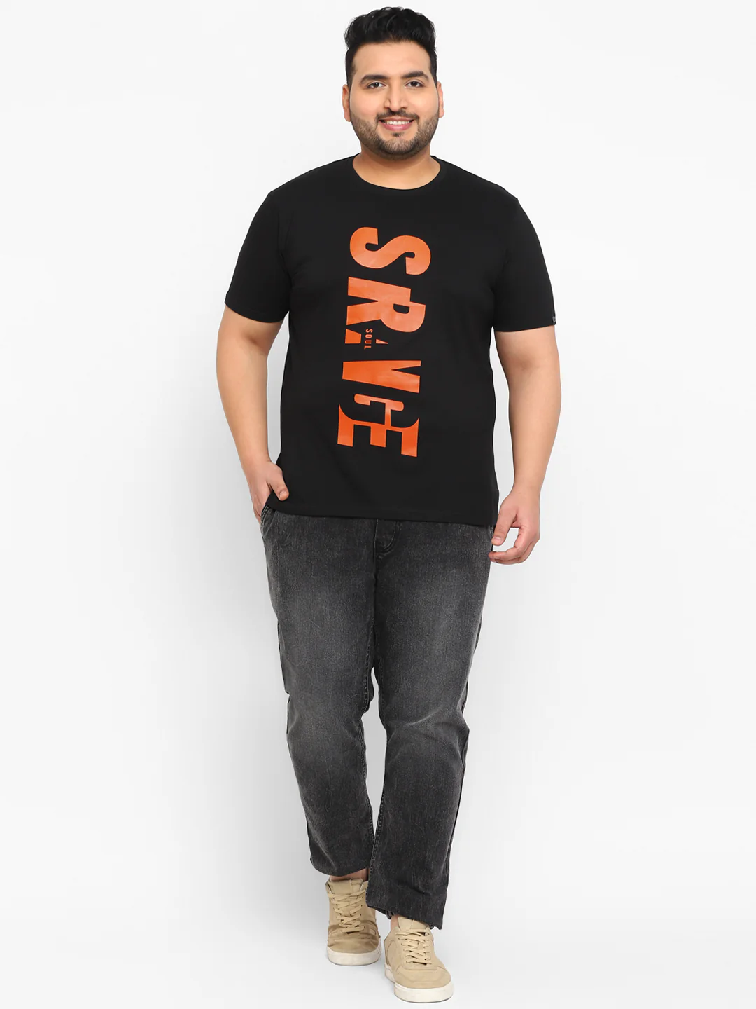 Urbano Plus Men's Black Graphic Printed Half Sleeve Regular Fit Cotton T-Shirt - Image 4