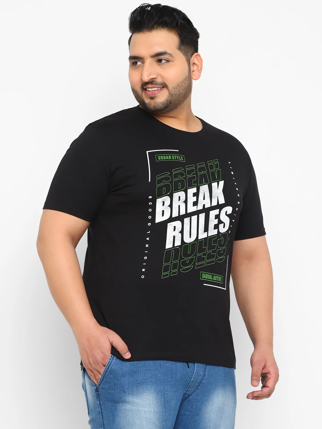 Urbano Plus Men's Black Graphic Printed Half Sleeve Regular Fit Cotton T-Shirt - Image 2