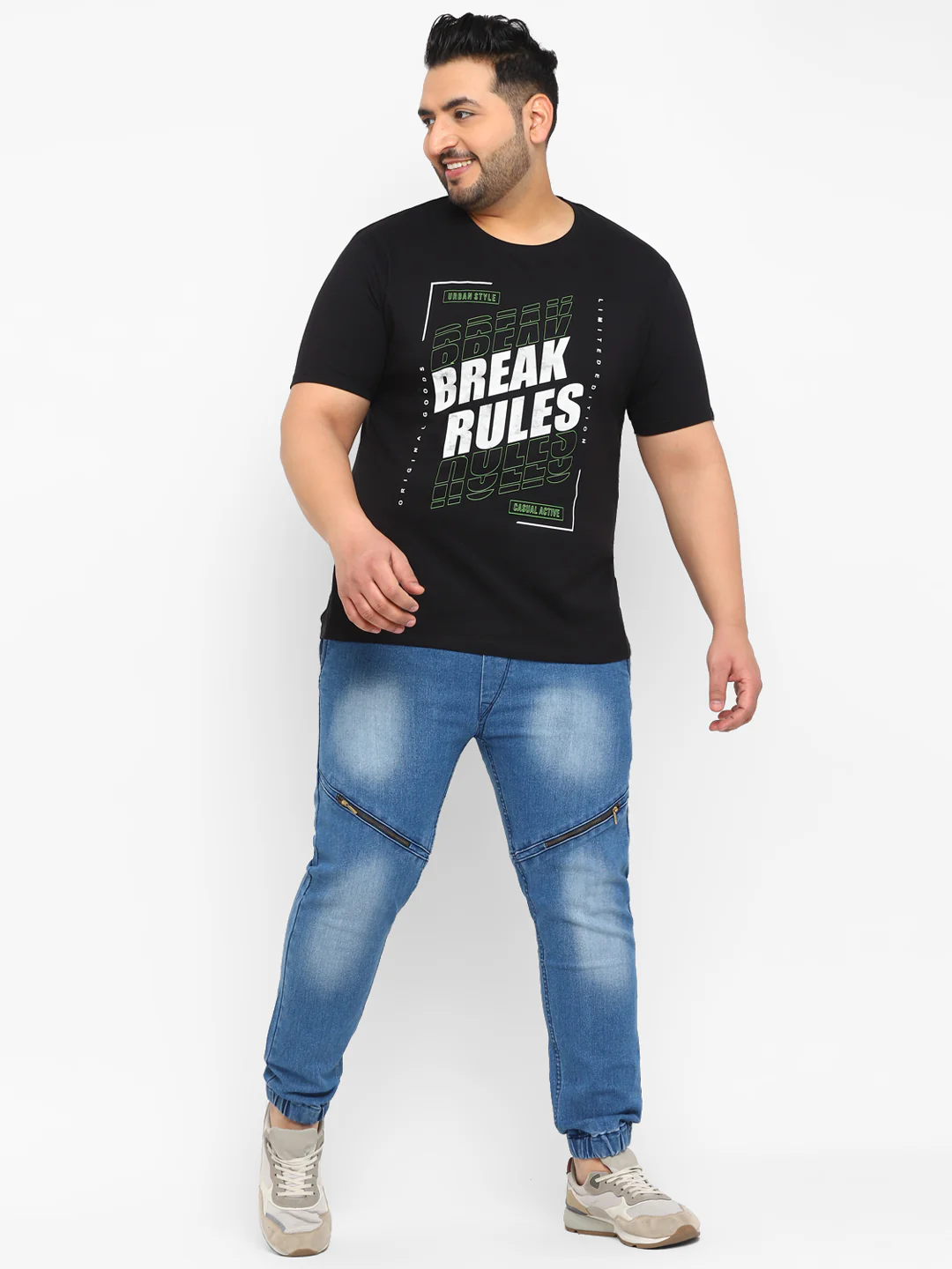 Urbano Plus Men's Black Graphic Printed Half Sleeve Regular Fit Cotton T-Shirt - Image 4