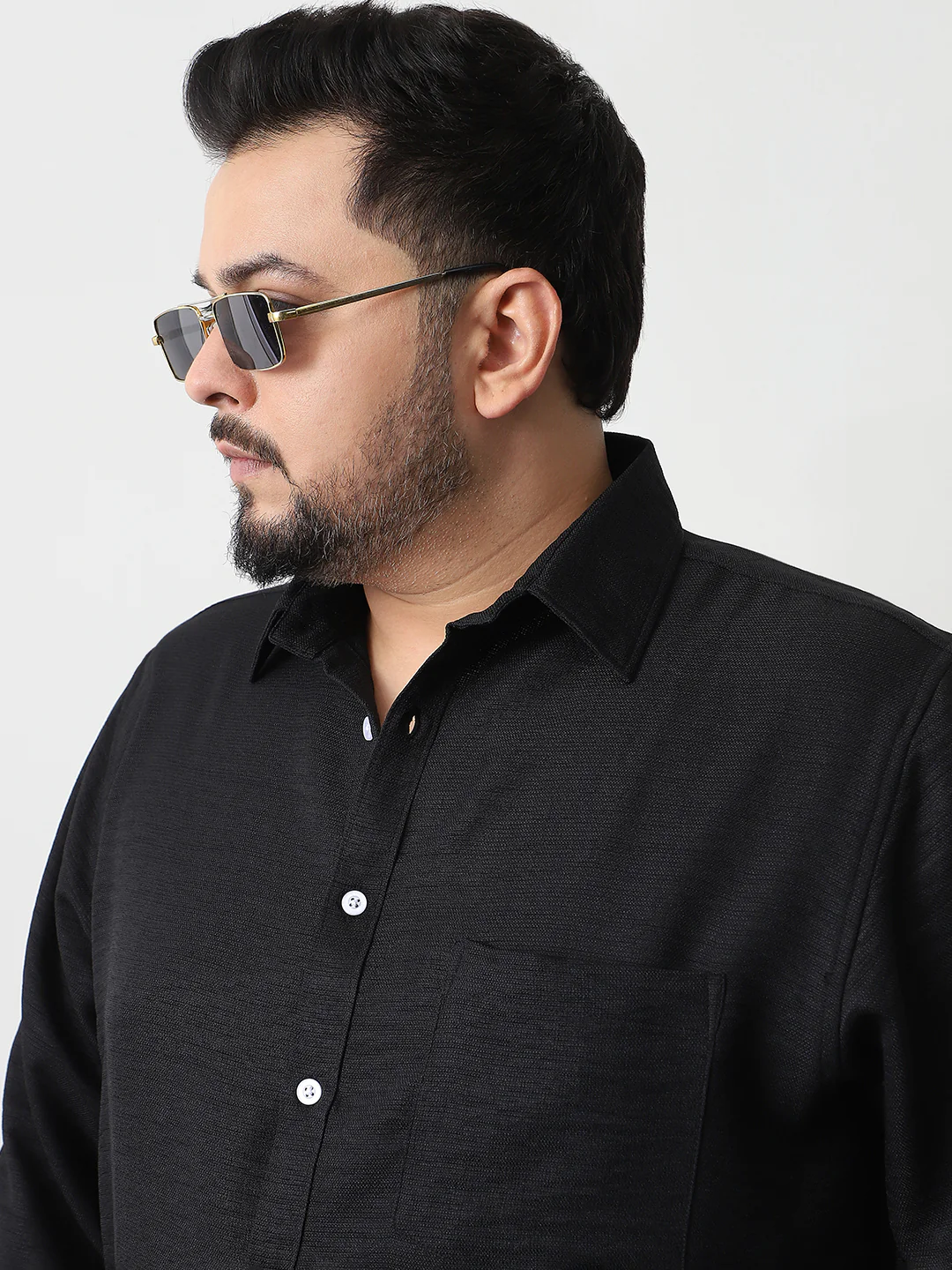 Plus Men's Black Linen Blend Full Sleeve Relaxed Fit Casual Solid Shirt - Image 5