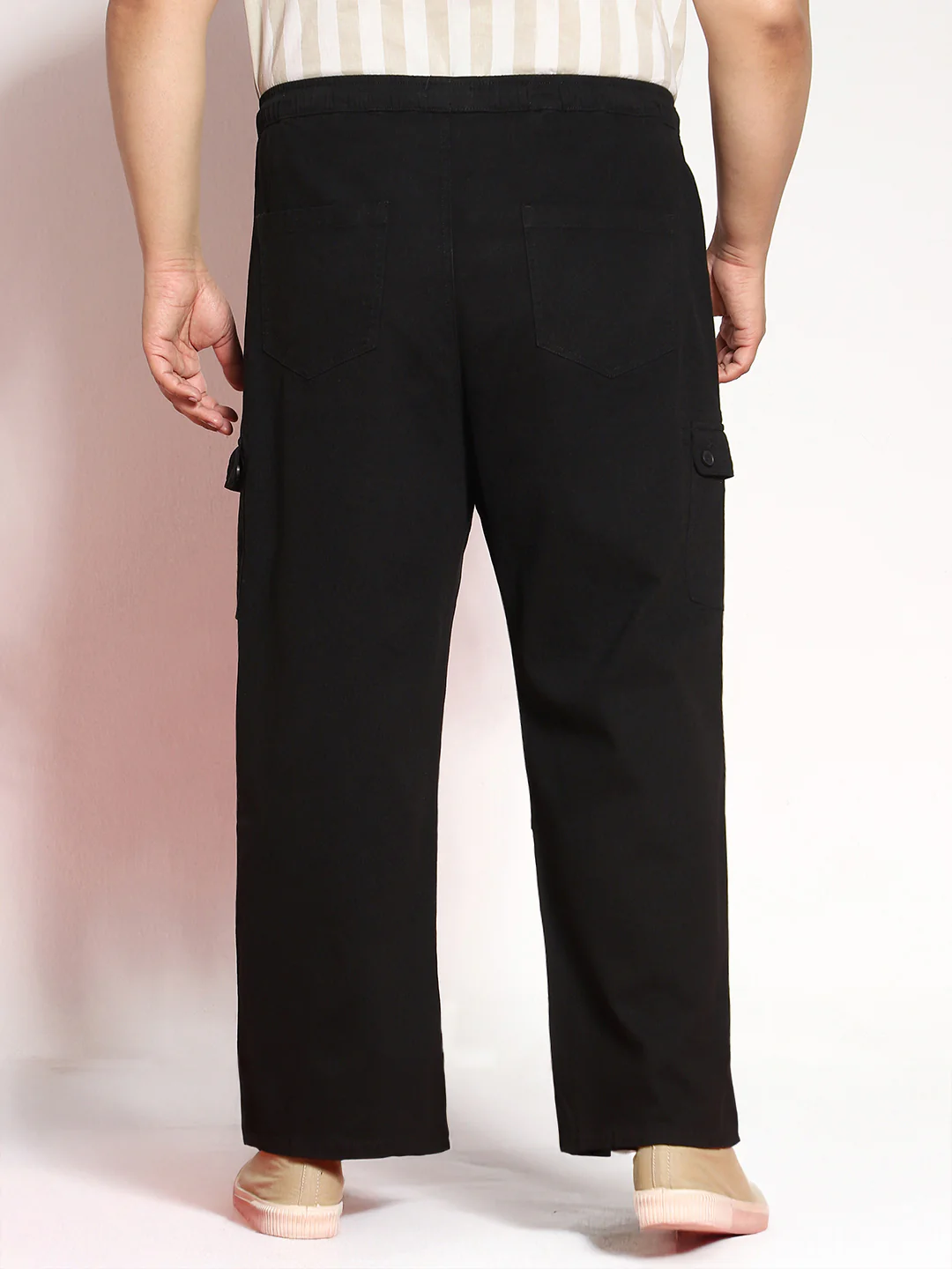 Plus Men's Black Loose Baggy Fit Cargo Jogger Chino Pant with 6 Pockets Stretchable - Image 3