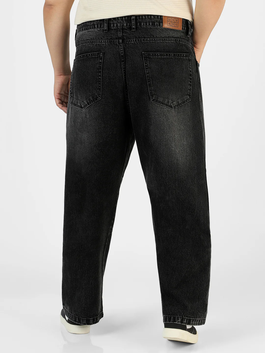 Plus Men's Black Loose Baggy Fit Cut and Sew Panelled Jeans Non-Stretchable - Image 3