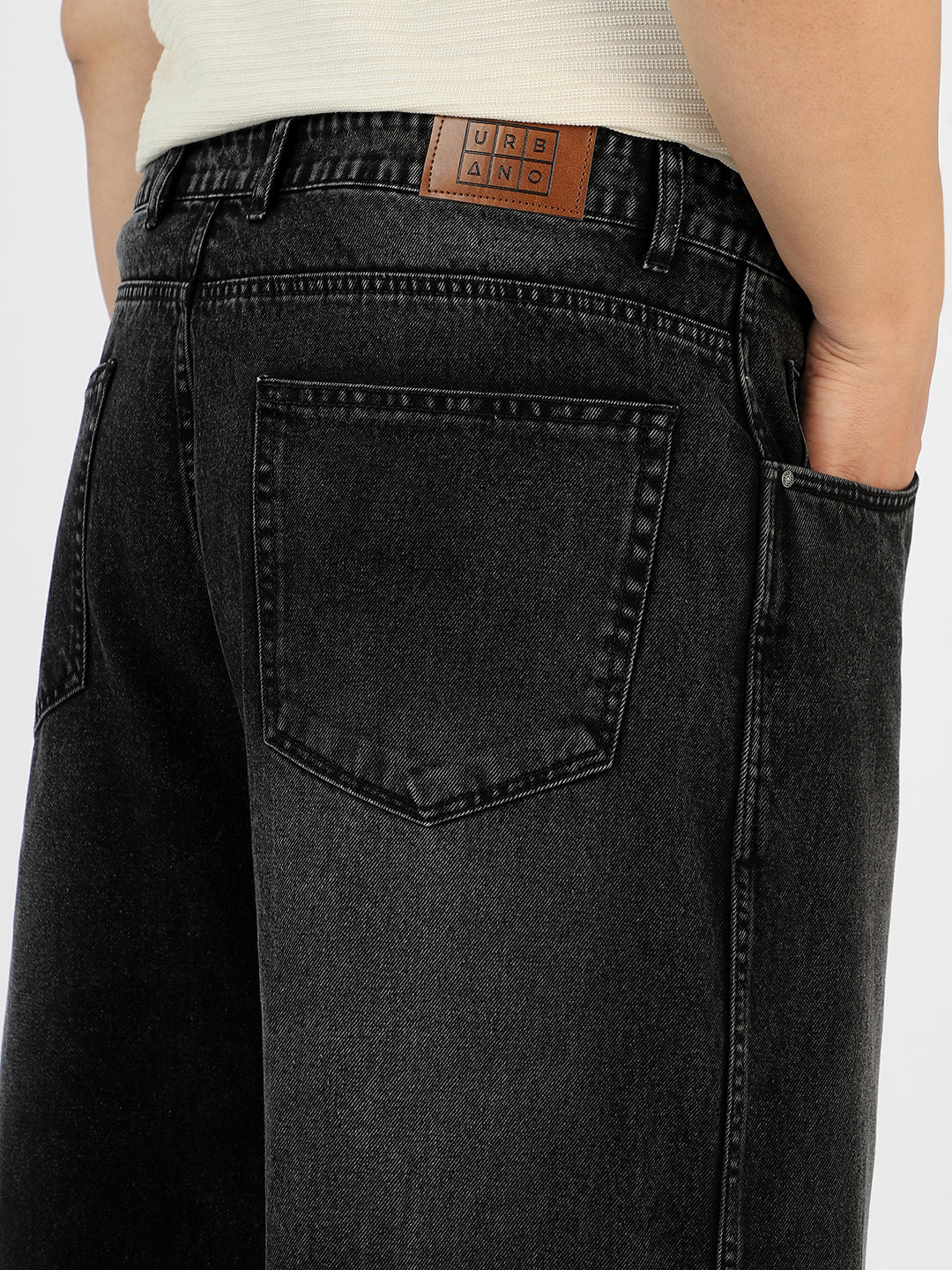 Plus Men's Black Loose Baggy Fit Cut and Sew Panelled Jeans Non-Stretchable - Image 5