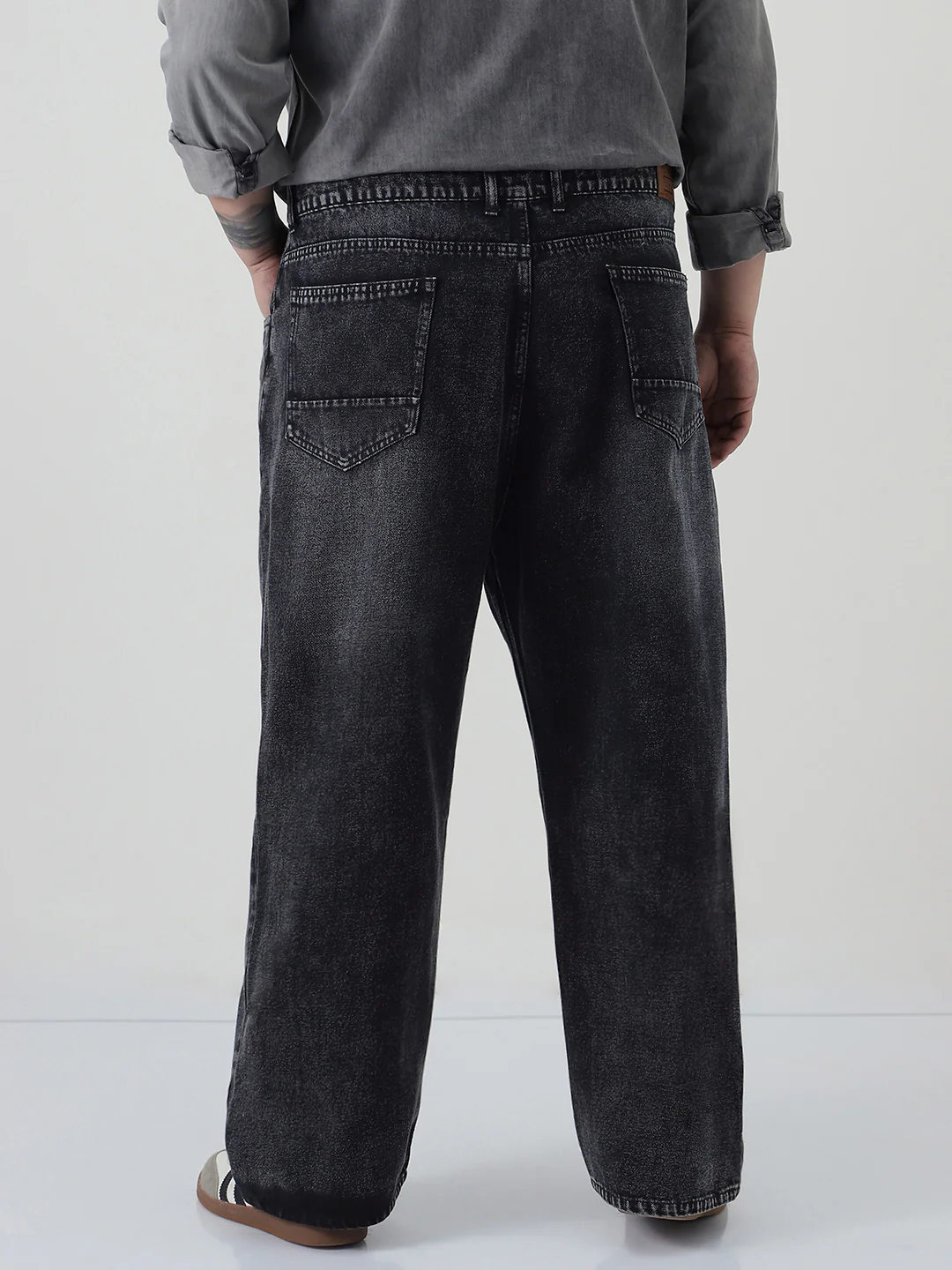 Plus Men's Black Loose Baggy Fit Heavy Washed Jeans Non-Stretchable - Image 3