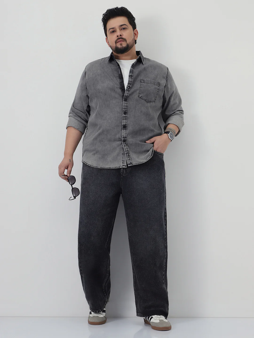 Plus Men's Black Loose Baggy Fit Heavy Washed Jeans Non-Stretchable - Image 4