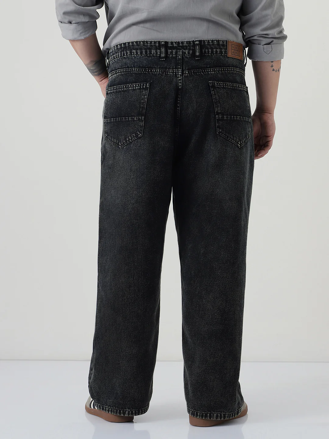 Plus Men's Black Loose Baggy Fit Heavy Washed Jeans Non-Stretchable - Image 3