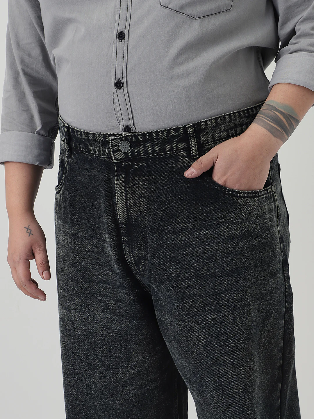 Plus Men's Black Loose Baggy Fit Heavy Washed Jeans Non-Stretchable - Image 5