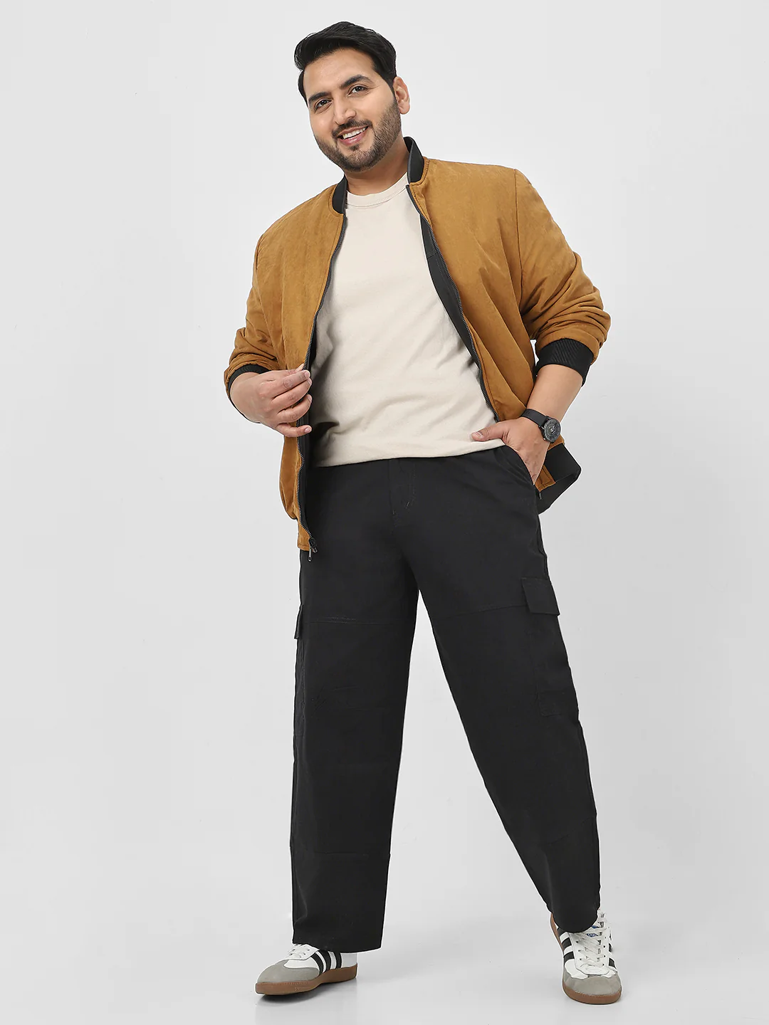 Plus Men's Black Loose Baggy Fit Solid Cargo Chino Pant with 6 Pockets Non-Stretchable - Image 5