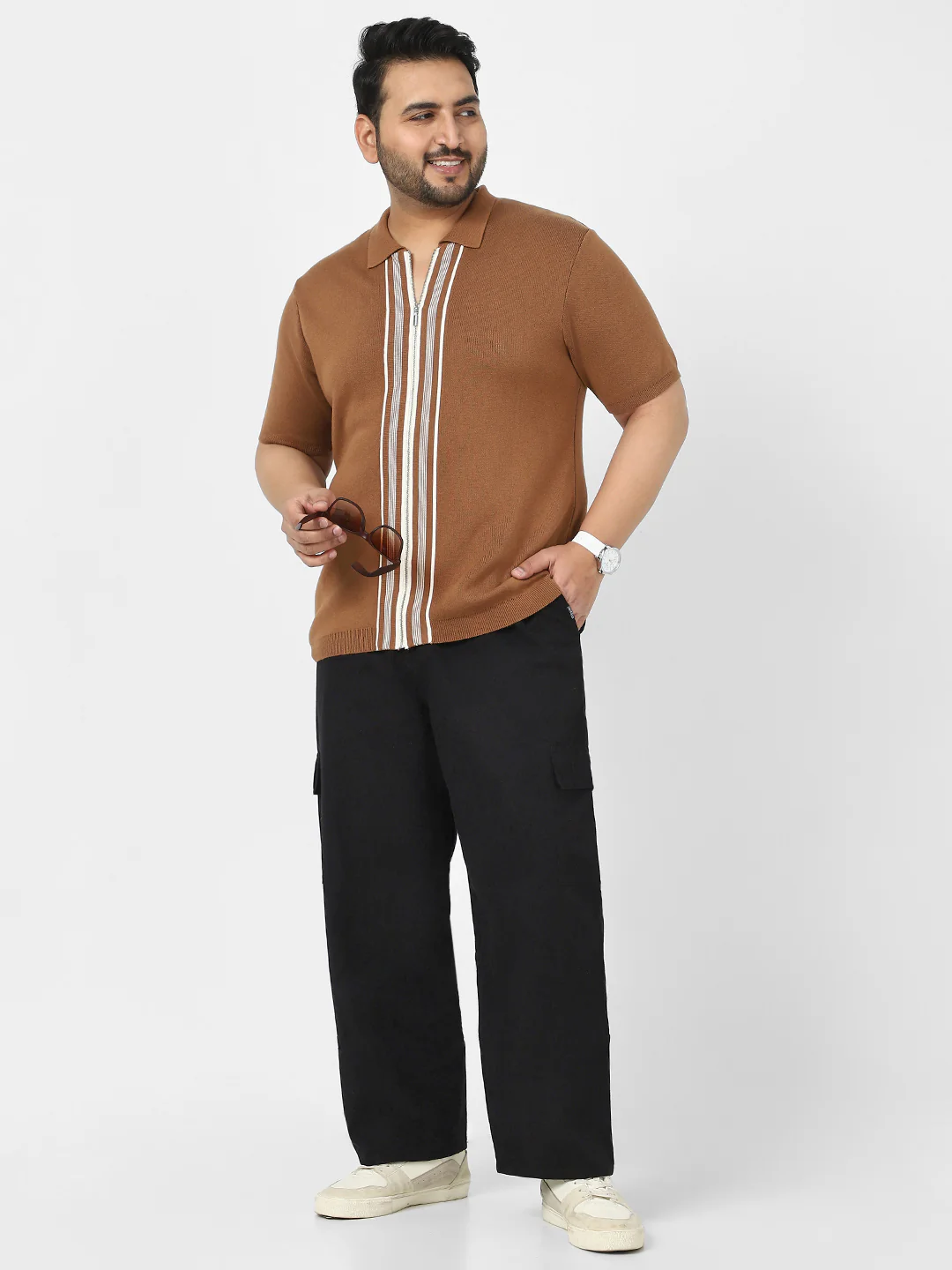 Plus Men's Black Loose Baggy Fit Solid Cargo Chino Pant with 6 Pockets Non-Stretchable - Image 4