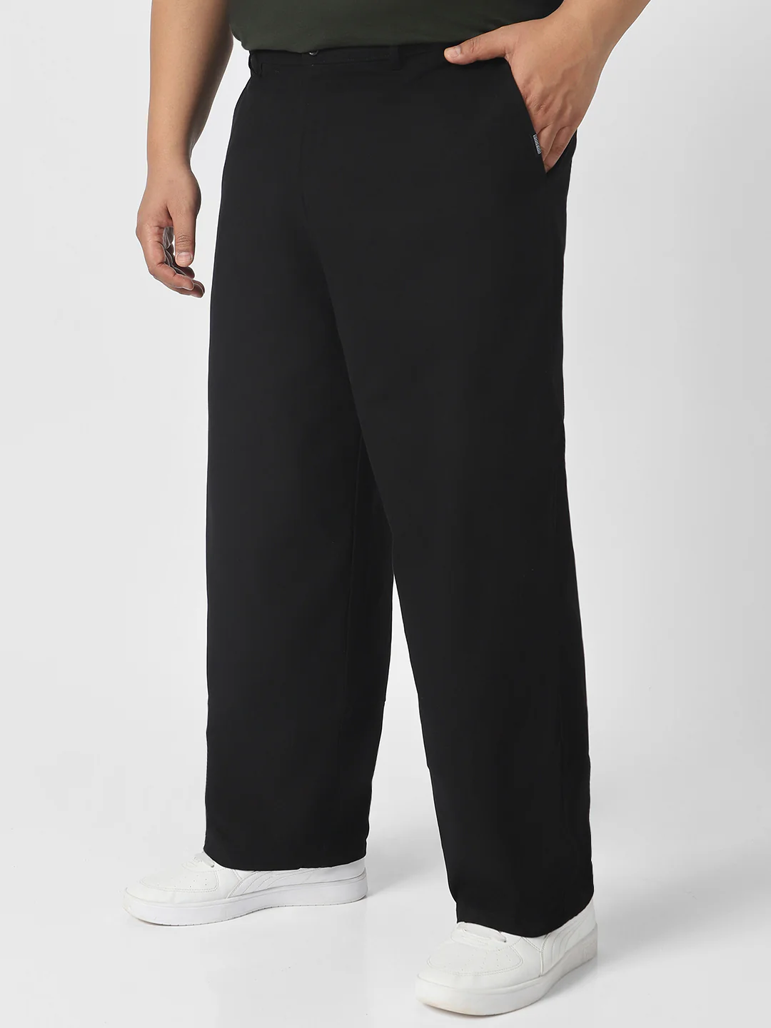 Plus Men's Black Loose Baggy Fit Solid Chino Trousers Non-Stretchable - Image 2