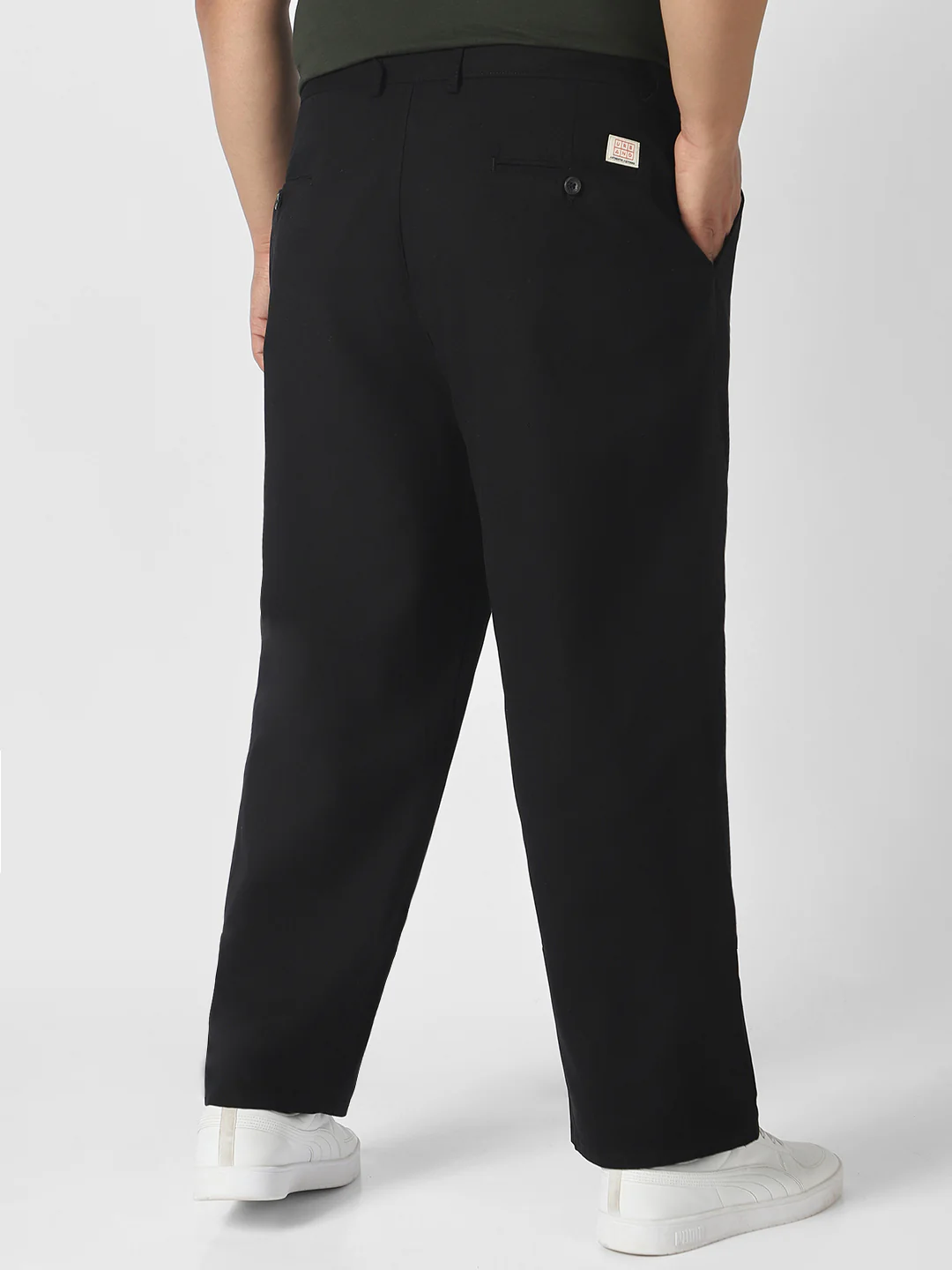 Plus Men's Black Loose Baggy Fit Solid Chino Trousers Non-Stretchable - Image 3