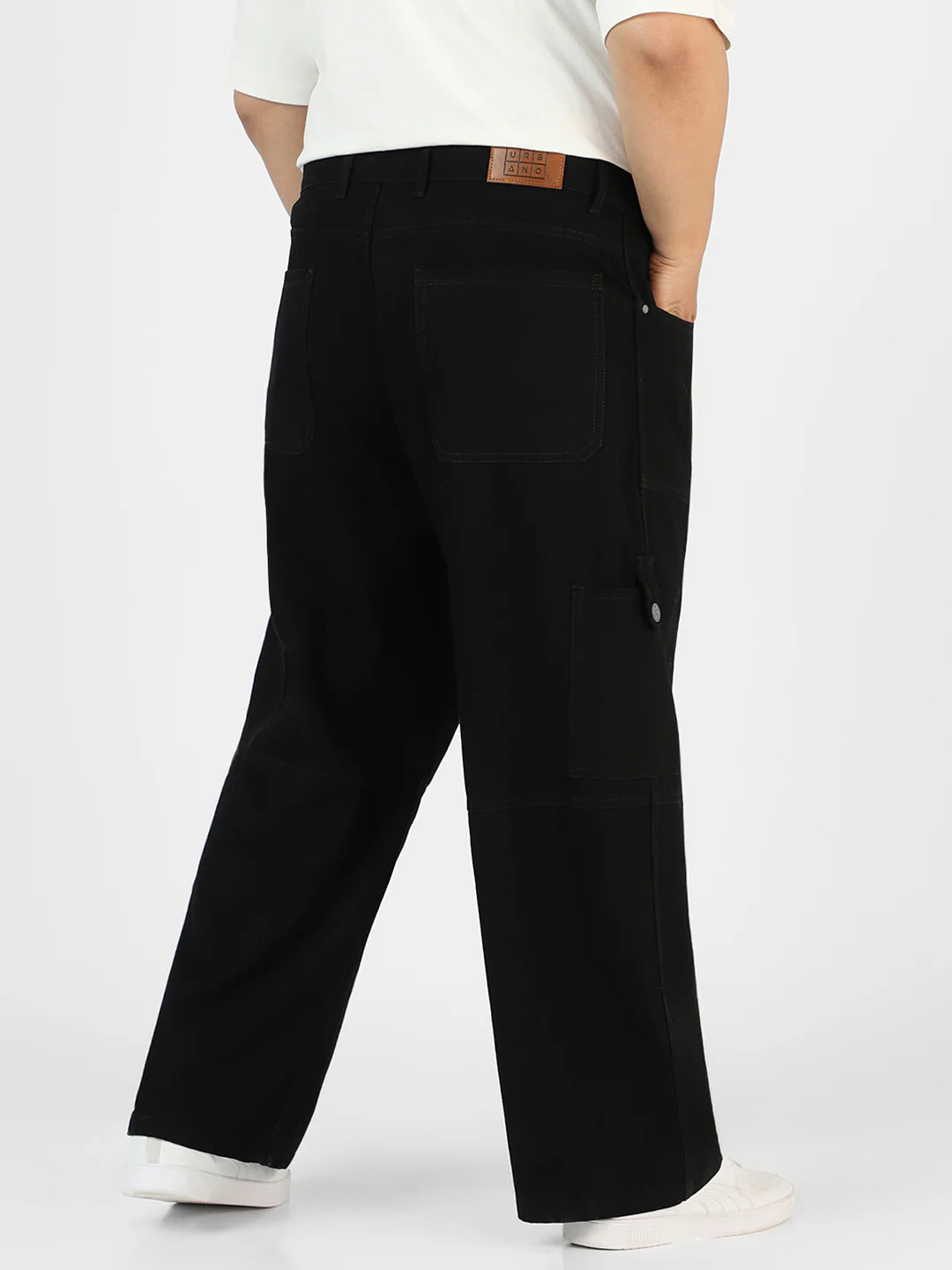 Plus Men's Black Loose Baggy Fit Washed Cargo Jeans with 6 Pockets Non-Stretchable - Image 3