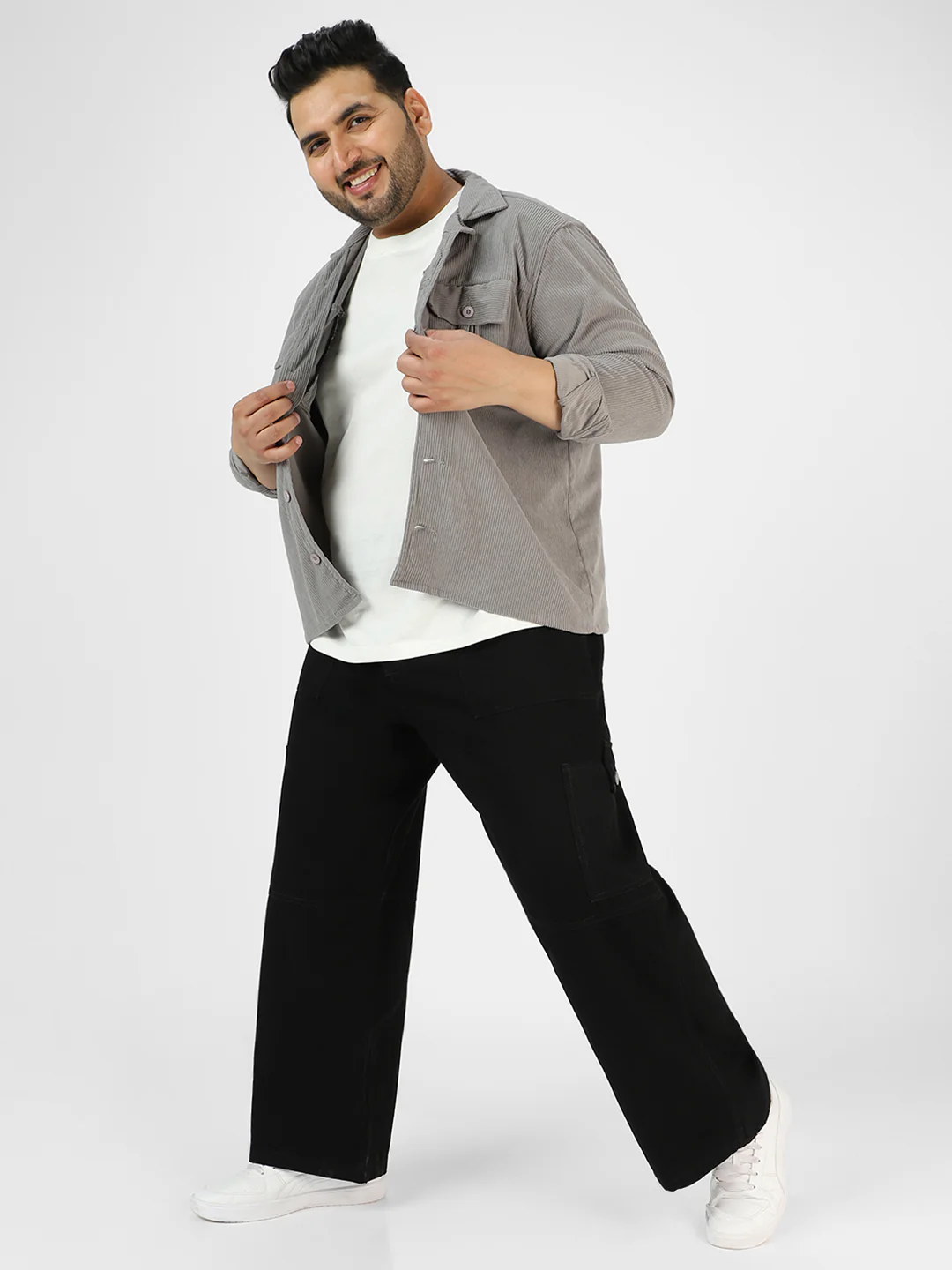 Plus Men's Black Loose Baggy Fit Washed Cargo Jeans with 6 Pockets Non-Stretchable - Image 4