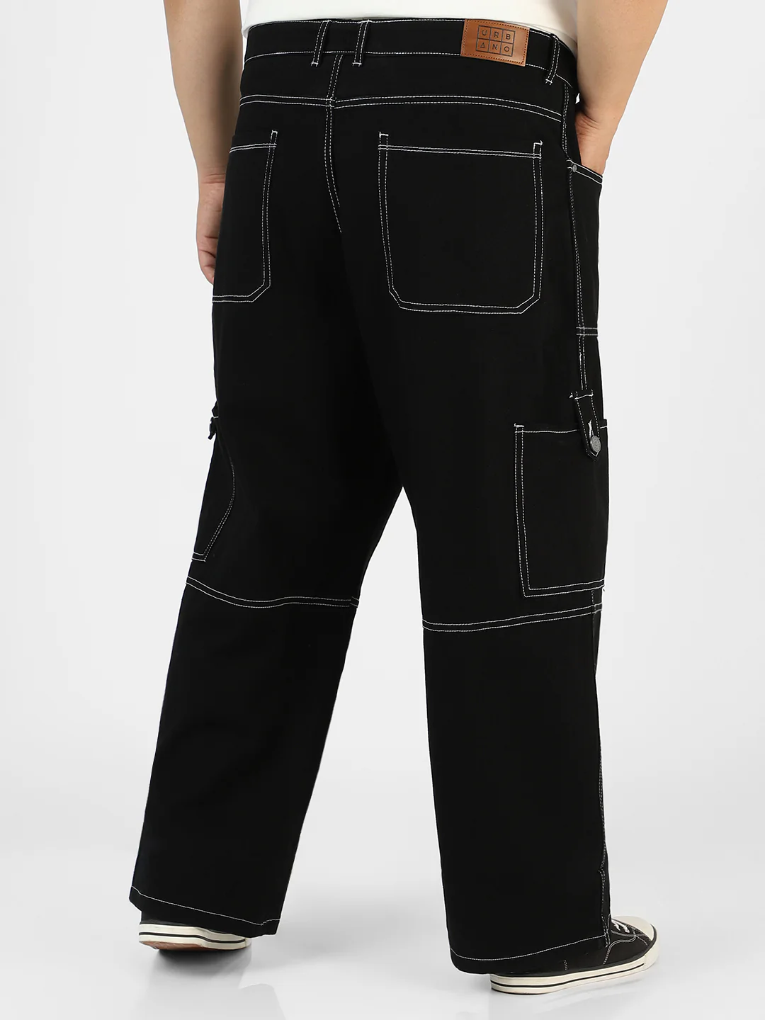 Plus Men's Black Loose Baggy Fit Washed Cargo Jeans with 6 Pockets Non-Stretchable - Image 3
