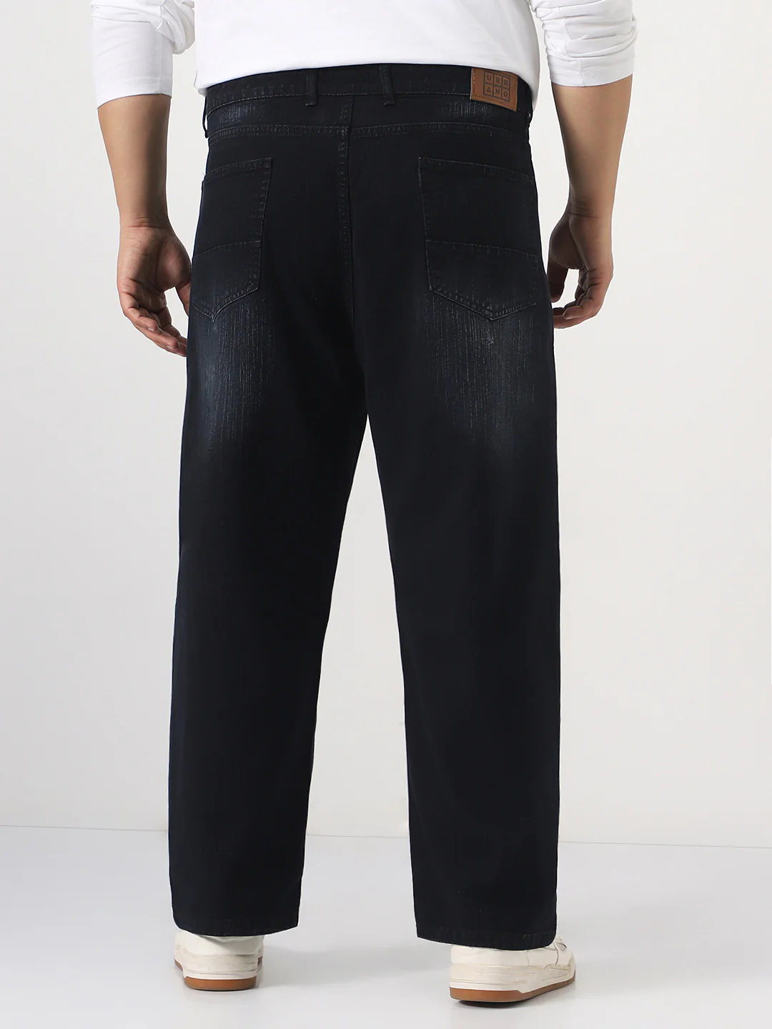 Plus Men's Black Loose Baggy Fit Washed Denim Jeans Non-Stretchable - Image 3