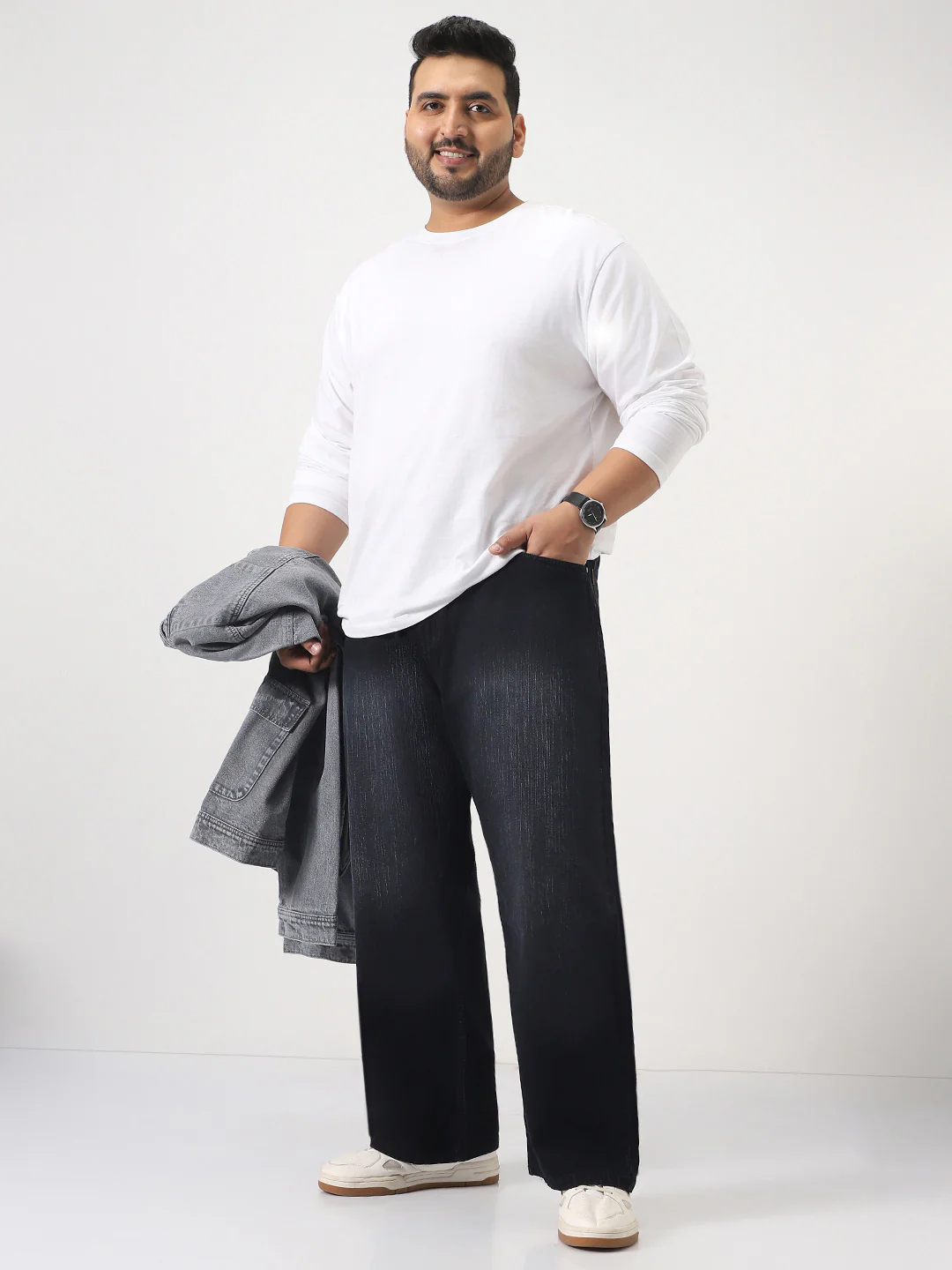 Plus Men's Black Loose Baggy Fit Washed Denim Jeans Non-Stretchable - Image 4