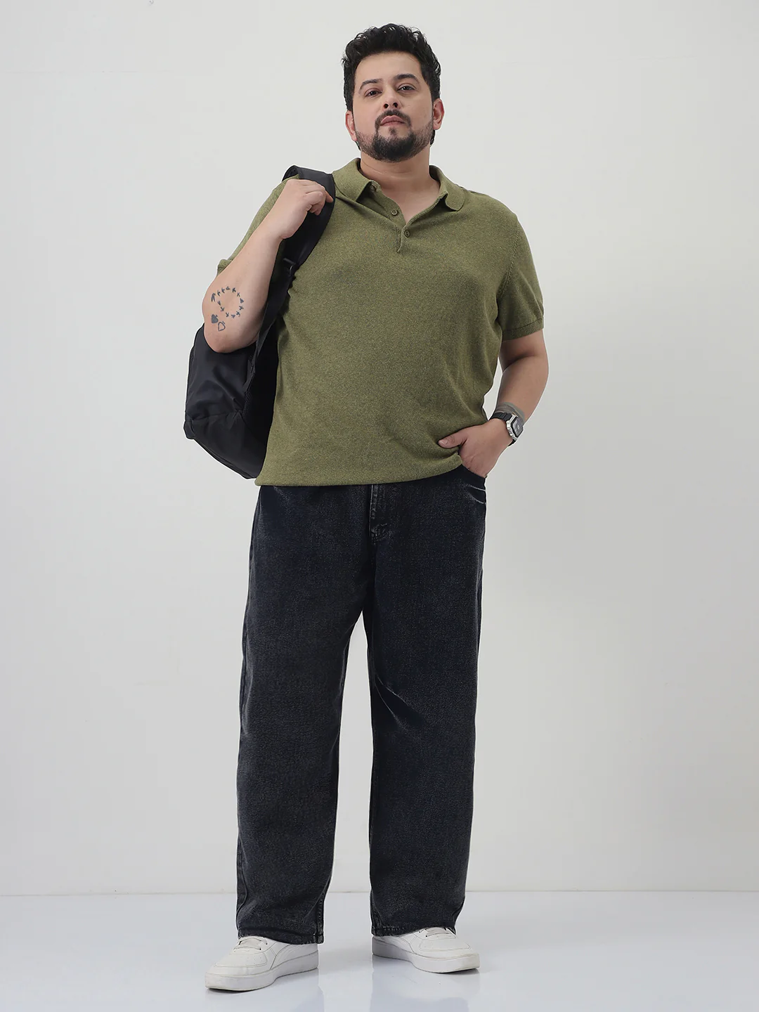 Plus Men's Black  Loose Baggy Fit Washed Jeans Non-Stretchable - Image 4