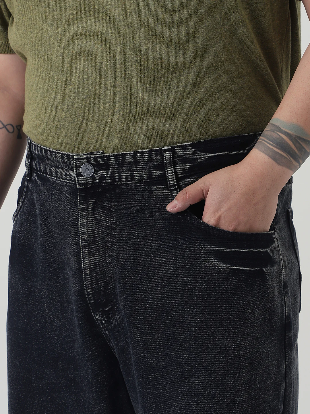 Plus Men's Black  Loose Baggy Fit Washed Jeans Non-Stretchable - Image 5