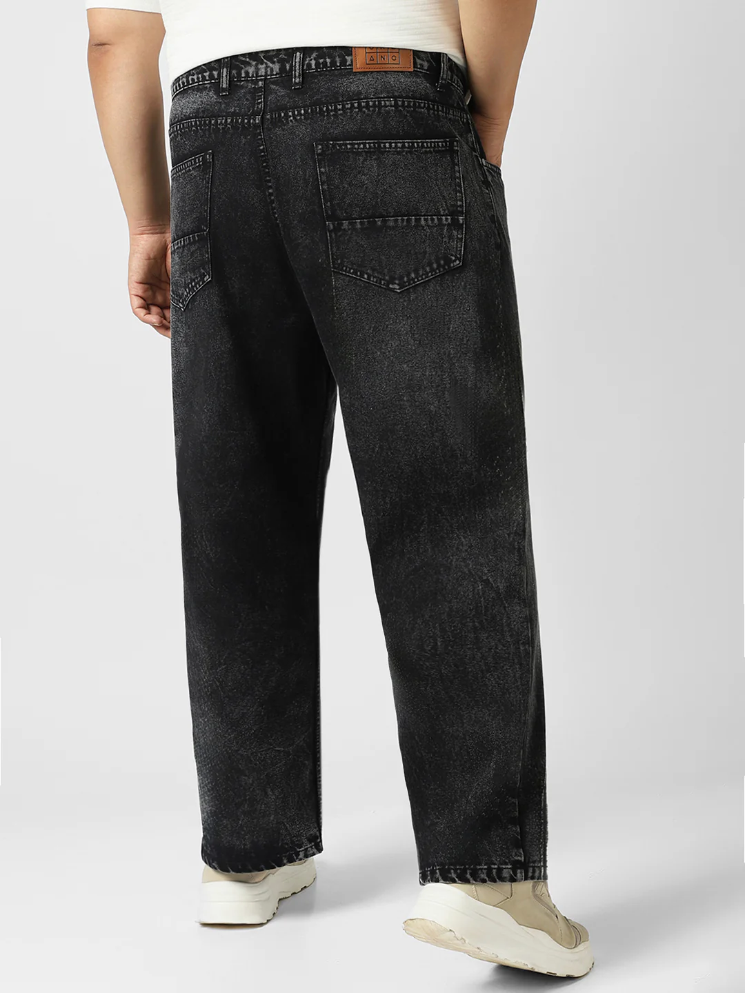 Plus Men's Black Loose Baggy Fit Washed Jeans Non-Stretchable - Image 3