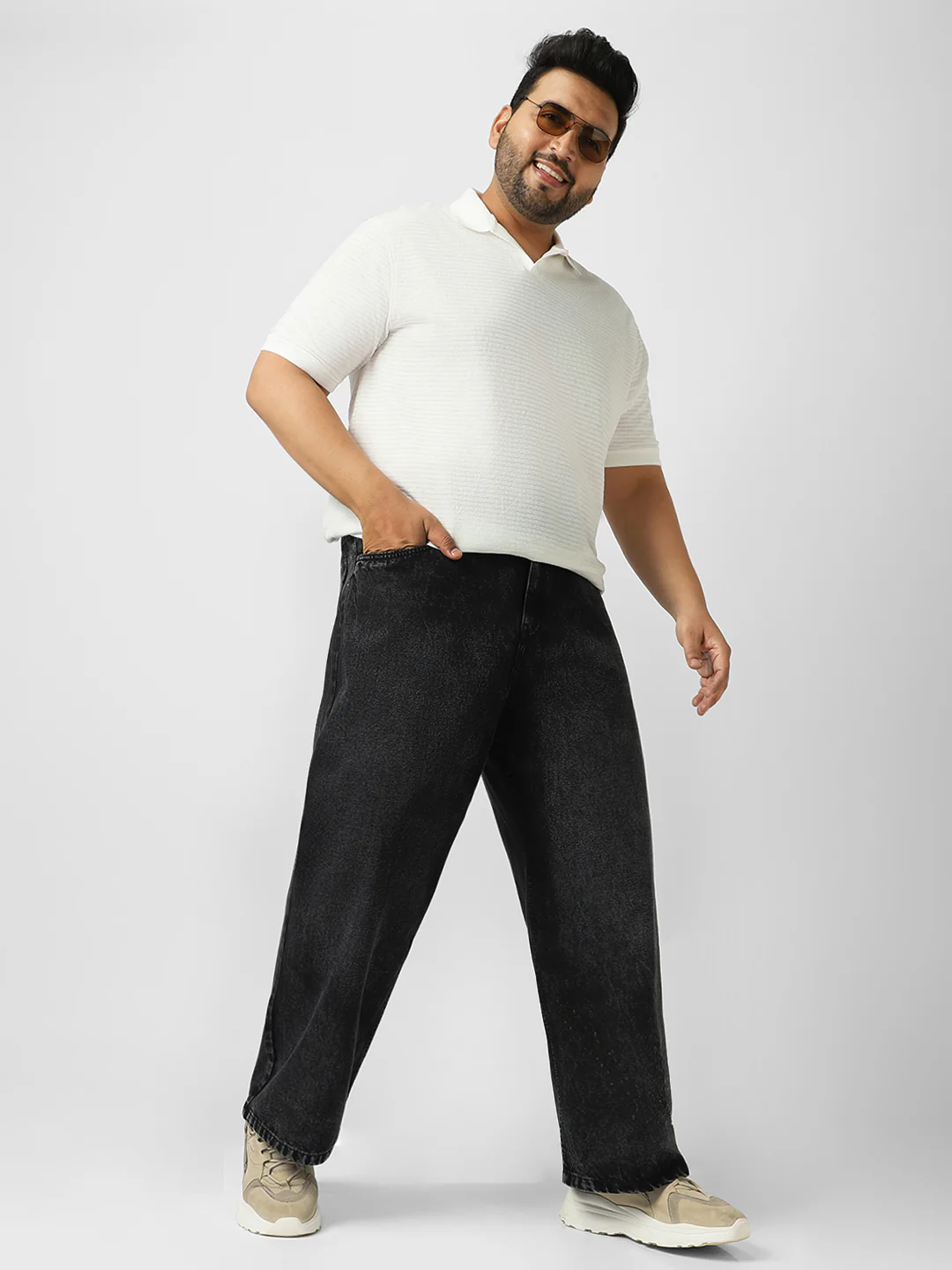 Plus Men's Black Loose Baggy Fit Washed Jeans Non-Stretchable - Image 4