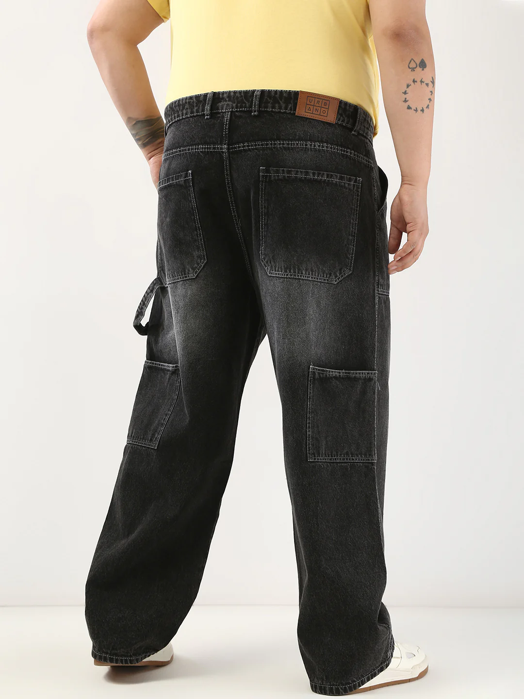 Plus Men's Black Loose Fit Cargo Carpenter Jeans With 6 Pockets Non-Stretchable - Image 3