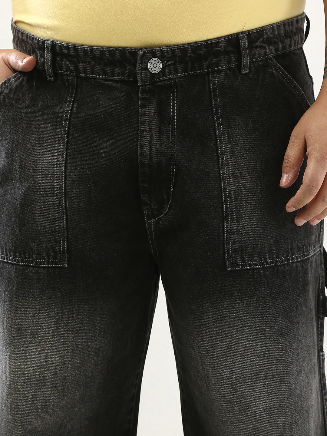Plus Men's Black Loose Fit Cargo Carpenter Jeans With 6 Pockets Non-Stretchable - Image 5