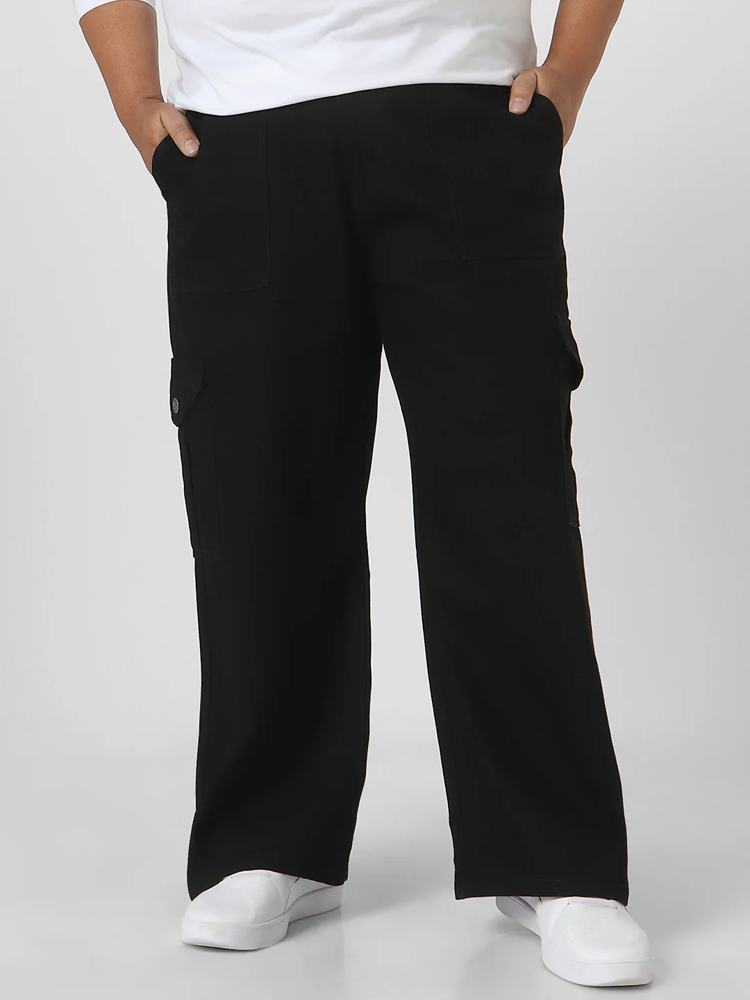 Plus Men's Black Loose Fit Cargo Jeans with 6 Pockets Non-Stretchable - Image 2