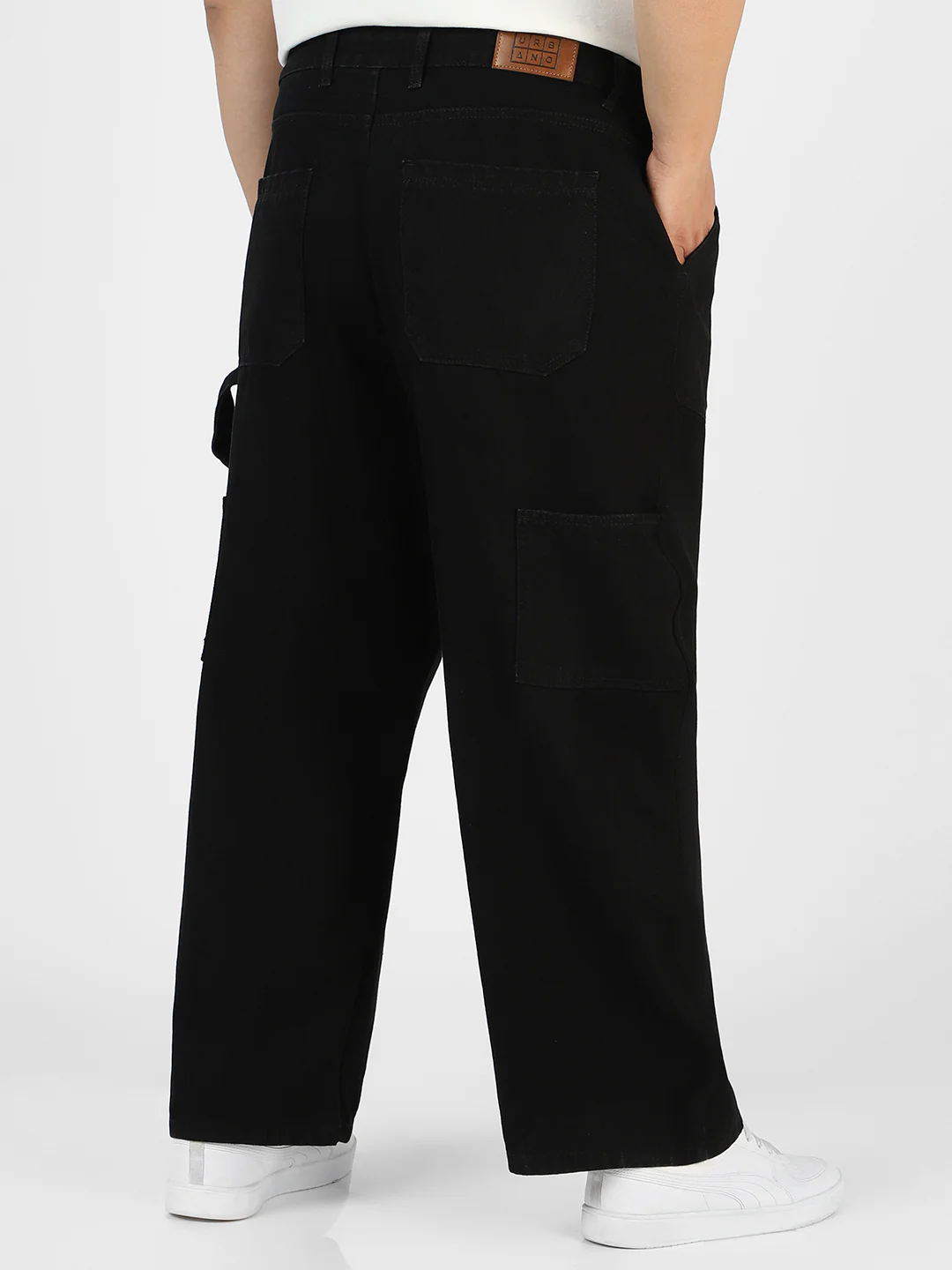 Plus Men's Black Loose Fit Cargo Carpenter Jeans With 6 Pockets Non-Stretchable - Image 3