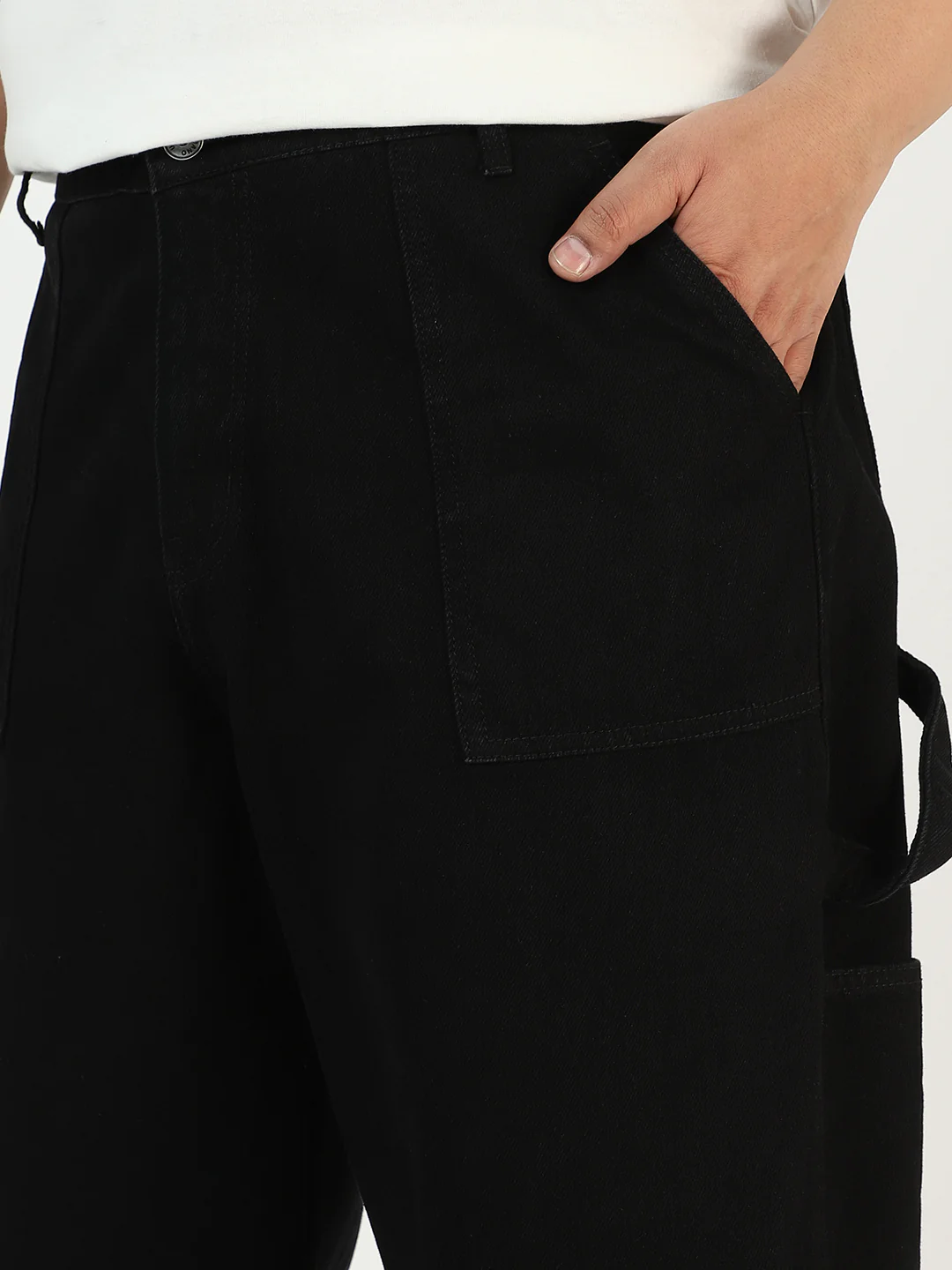 Plus Men's Black Loose Fit Cargo Carpenter Jeans With 6 Pockets Non-Stretchable - Image 5
