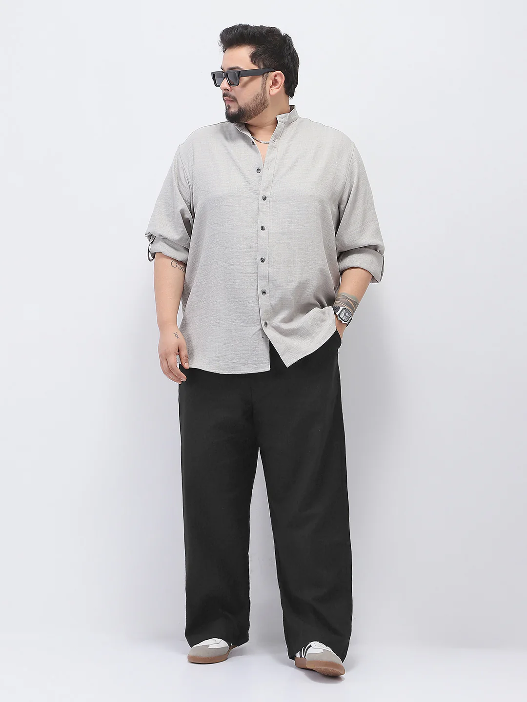 Plus Men's Black Loose Fit Solid Linen Blend Trousers Non-Stretchable - Image 4