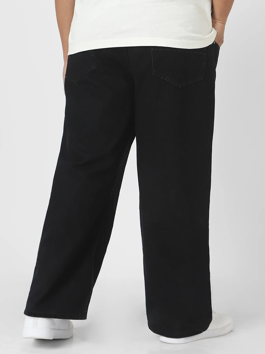 Plus Men's Black Loose Fit Washed Jeans Non-Stretchable - Image 3