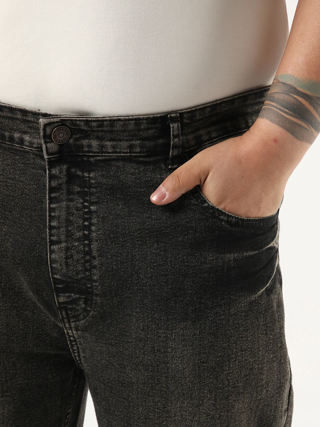 Plus Men's Black Regular Fit Acid Washed Denim Jeans Stretchable - Image 5