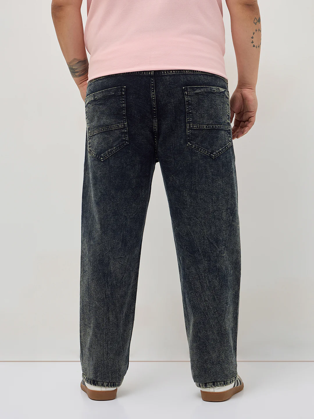 Plus Men's Black Regular Fit Towel Washed Yellow Tint Denim Jeans Stretchable - Image 3