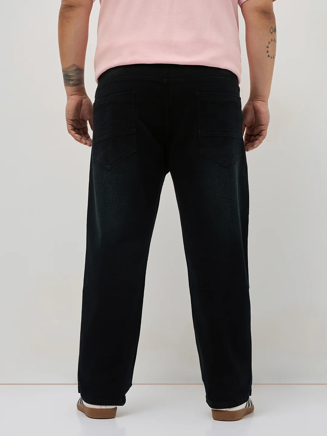 Plus Men's Black Regular Fit Whisker Washed Yellow Tint Denim Jeans Stretchable - Image 3