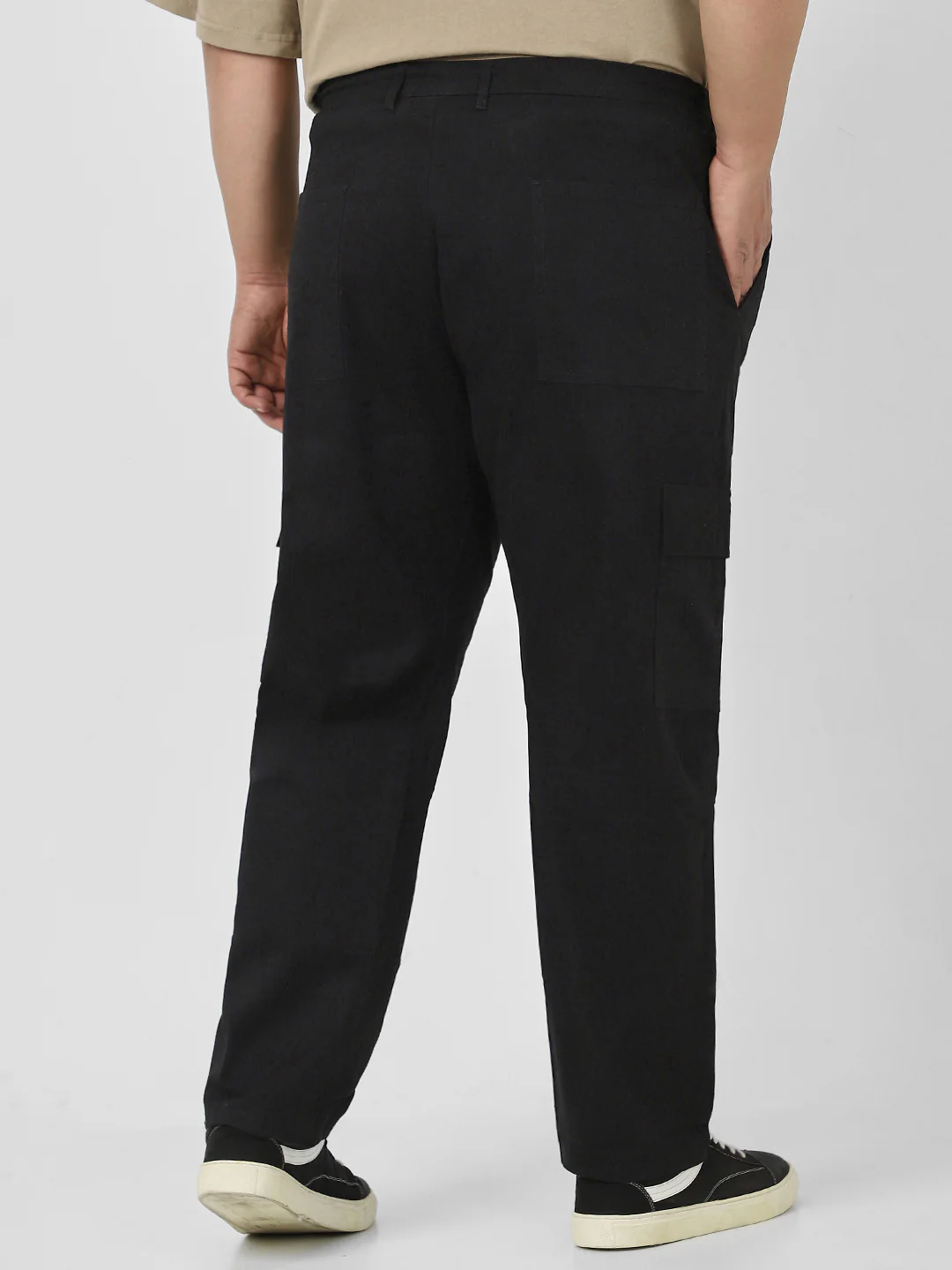 Plus Men's Black Regular Fit Solid Cargo Chino Pant with 6 Pockets Stretchable - Image 3