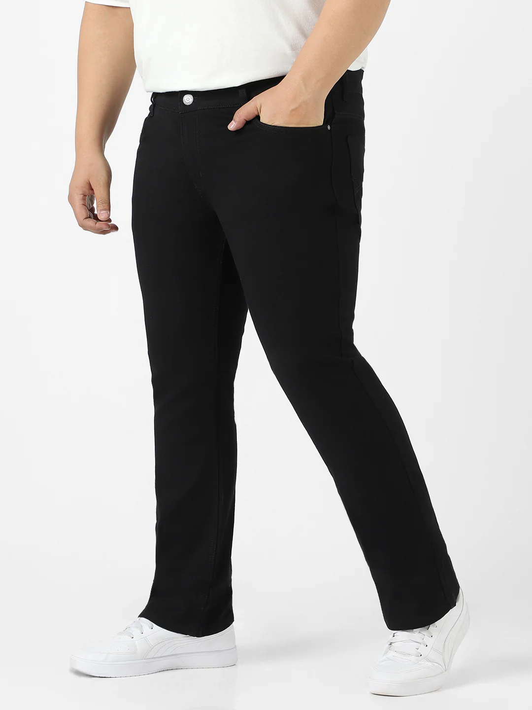 Plus Men's Black Regular Fit Washed Denim Bootcut Jeans Stretchable - Image 3