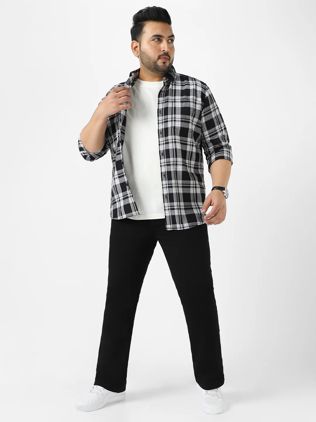 Plus Men's Black Regular Fit Washed Denim Bootcut Jeans Stretchable - Image 5