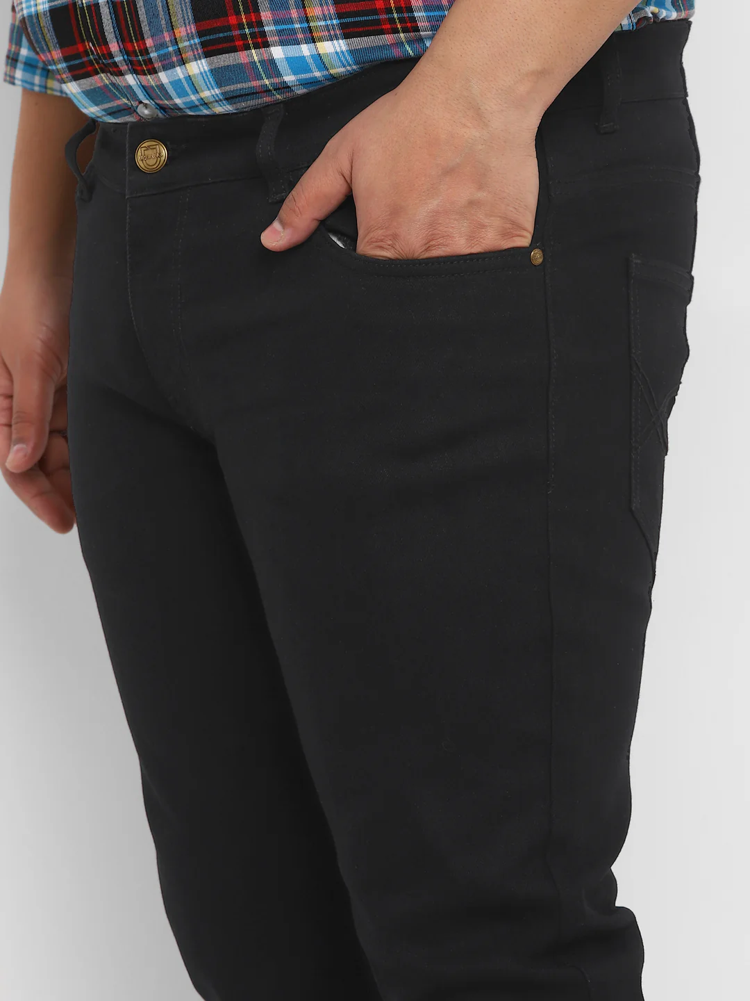 Plus Men's Black Regular Fit Washed Denim Bootcut Jeans Stretchable - Image 5