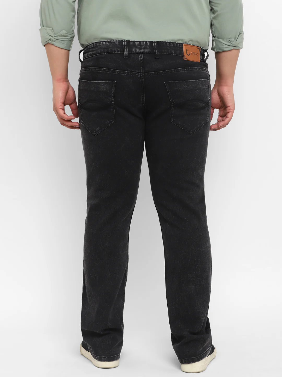 Plus Men's Black Regular Fit Washed Denim Bootcut Jeans Stretchable - Image 3