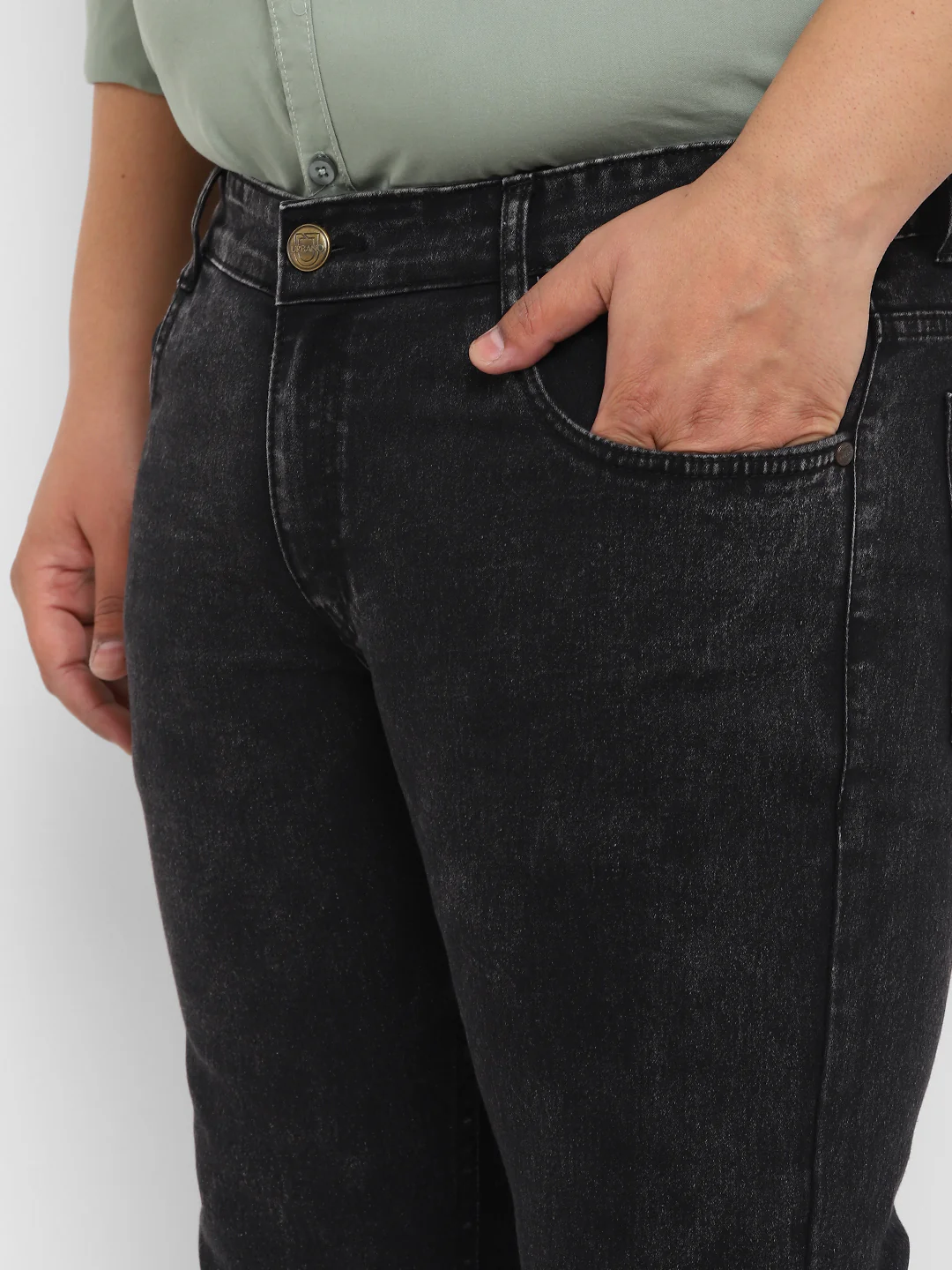 Plus Men's Black Regular Fit Washed Denim Bootcut Jeans Stretchable - Image 5