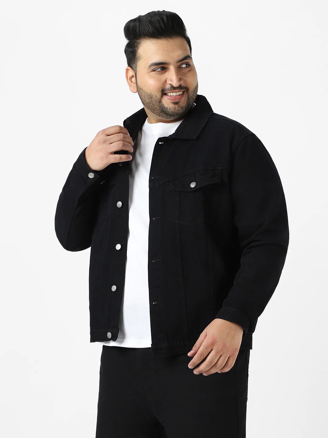 Plus Men's Black Regular Fit Washed Full Sleeve Denim Jacket - Image 3